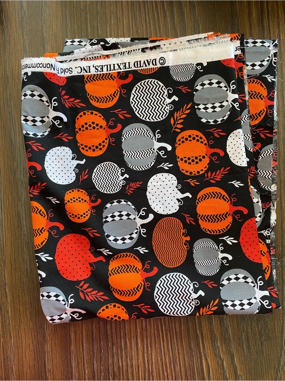 David Textiles Black Halloween Pumpkin Fabric - Orange, White & Gray